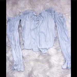 Light Blue Strapless Sheer Top w/ Bishop Sleeves